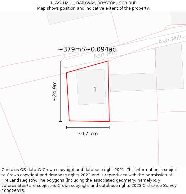 1, ASH MILL, BARKWAY, ROYSTON, SG8 8HB: Plot and title map