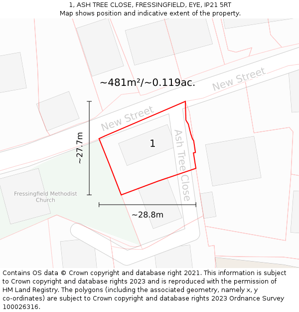 1, ASH TREE CLOSE, FRESSINGFIELD, EYE, IP21 5RT: Plot and title map