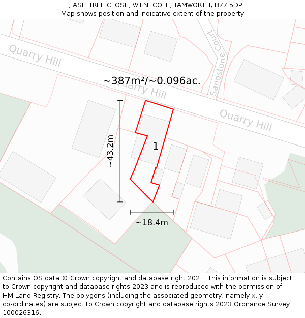 1, ASH TREE CLOSE, WILNECOTE, TAMWORTH, B77 5DP: Plot and title map