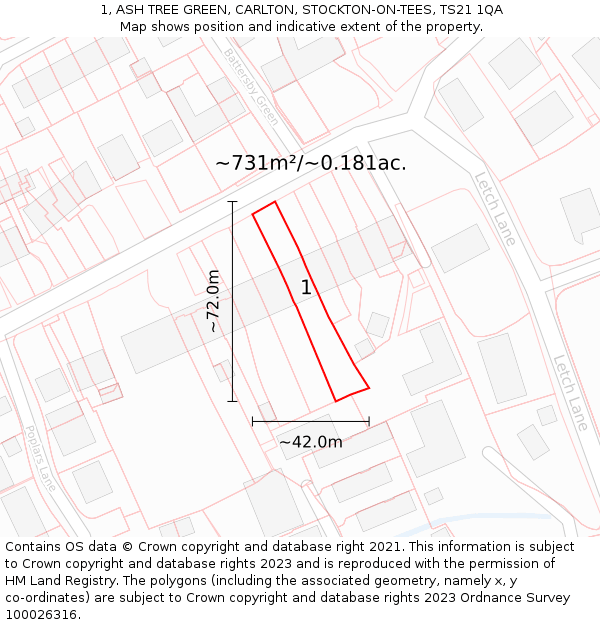 1, ASH TREE GREEN, CARLTON, STOCKTON-ON-TEES, TS21 1QA: Plot and title map