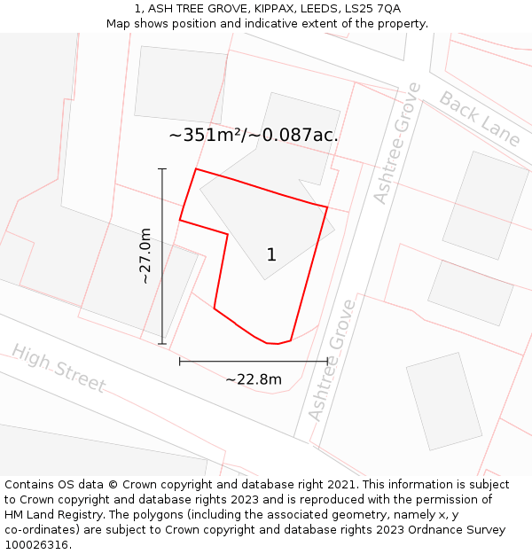1, ASH TREE GROVE, KIPPAX, LEEDS, LS25 7QA: Plot and title map