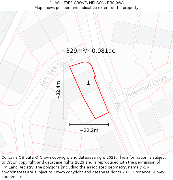 1, ASH TREE GROVE, NELSON, BB9 0WA: Plot and title map