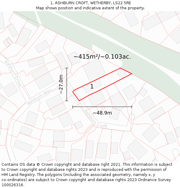 1, ASHBURN CROFT, WETHERBY, LS22 5RE: Plot and title map