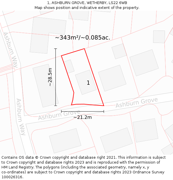 1, ASHBURN GROVE, WETHERBY, LS22 6WB: Plot and title map