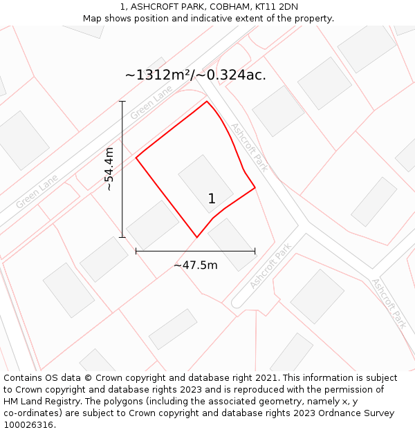 1, ASHCROFT PARK, COBHAM, KT11 2DN: Plot and title map