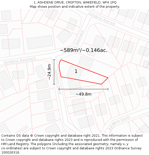 1, ASHDENE DRIVE, CROFTON, WAKEFIELD, WF4 1PQ: Plot and title map