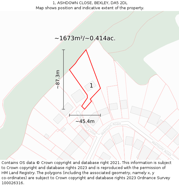1, ASHDOWN CLOSE, BEXLEY, DA5 2DL: Plot and title map