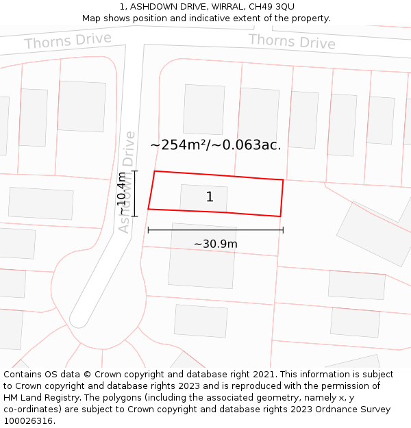 1, ASHDOWN DRIVE, WIRRAL, CH49 3QU: Plot and title map