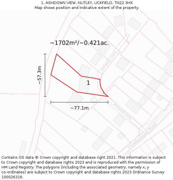 1, ASHDOWN VIEW, NUTLEY, UCKFIELD, TN22 3HX: Plot and title map