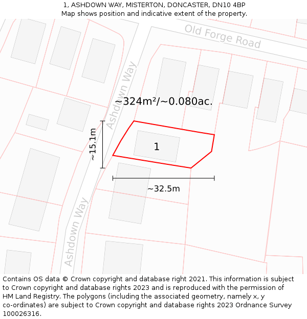1, ASHDOWN WAY, MISTERTON, DONCASTER, DN10 4BP: Plot and title map