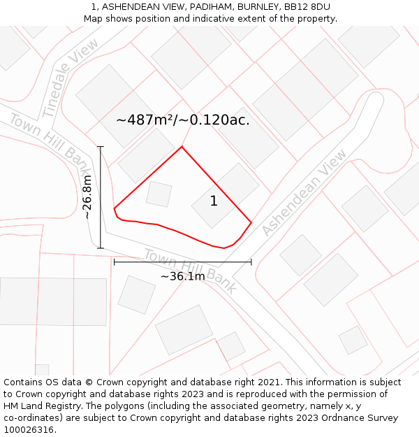 1, ASHENDEAN VIEW, PADIHAM, BURNLEY, BB12 8DU: Plot and title map