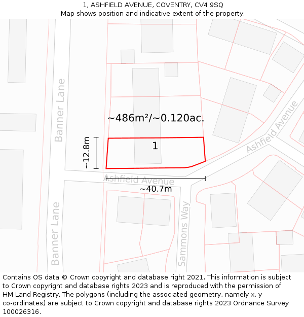 1, ASHFIELD AVENUE, COVENTRY, CV4 9SQ: Plot and title map