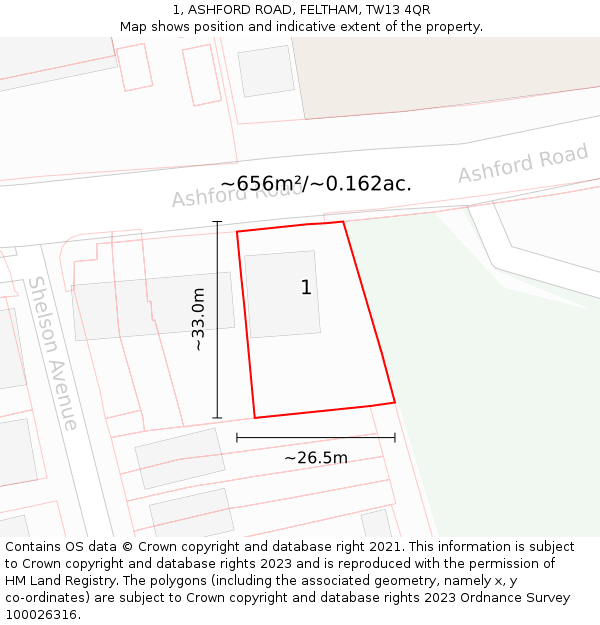 1, ASHFORD ROAD, FELTHAM, TW13 4QR: Plot and title map