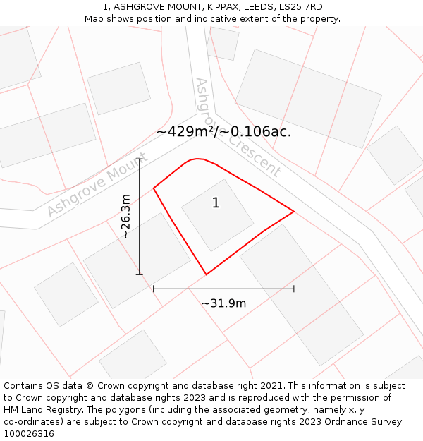 1, ASHGROVE MOUNT, KIPPAX, LEEDS, LS25 7RD: Plot and title map