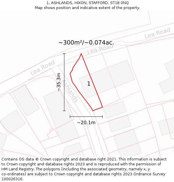 1, ASHLANDS, HIXON, STAFFORD, ST18 0NQ: Plot and title map