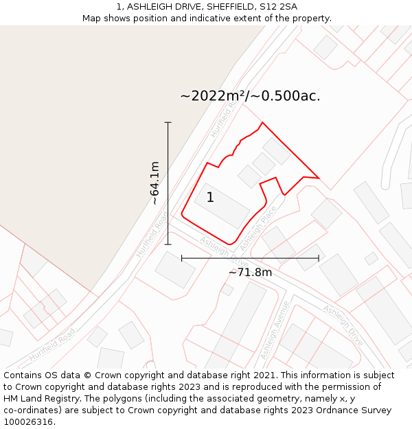 1, ASHLEIGH DRIVE, SHEFFIELD, S12 2SA: Plot and title map