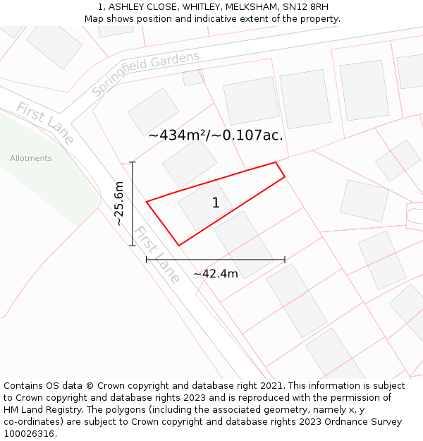 1, ASHLEY CLOSE, WHITLEY, MELKSHAM, SN12 8RH: Plot and title map