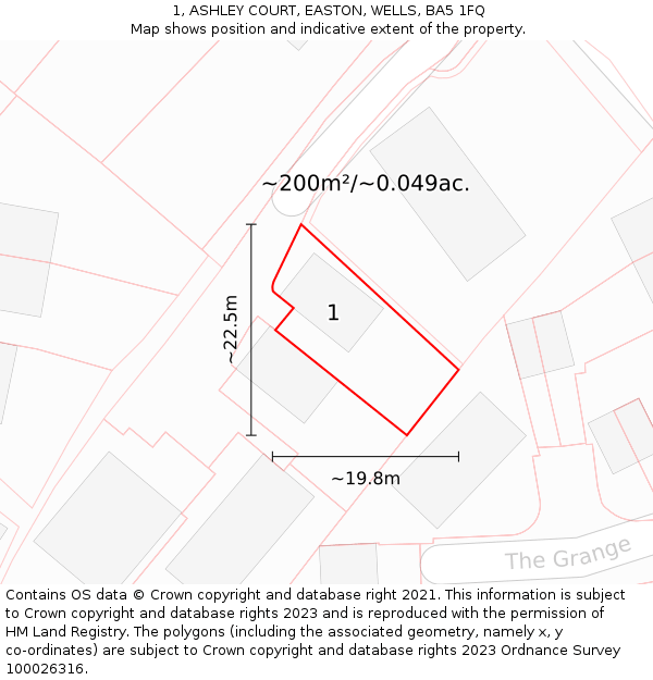 1, ASHLEY COURT, EASTON, WELLS, BA5 1FQ: Plot and title map