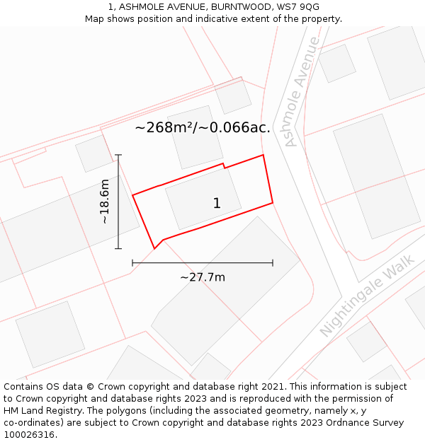 1, ASHMOLE AVENUE, BURNTWOOD, WS7 9QG: Plot and title map
