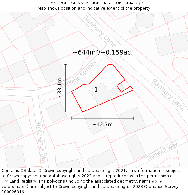1, ASHPOLE SPINNEY, NORTHAMPTON, NN4 9QB: Plot and title map