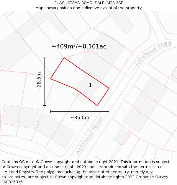 1, ASHSTEAD ROAD, SALE, M33 3SB: Plot and title map