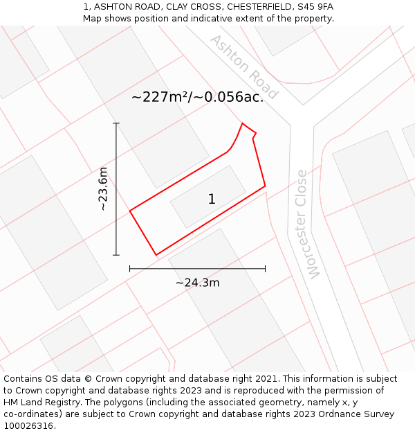 1, ASHTON ROAD, CLAY CROSS, CHESTERFIELD, S45 9FA: Plot and title map