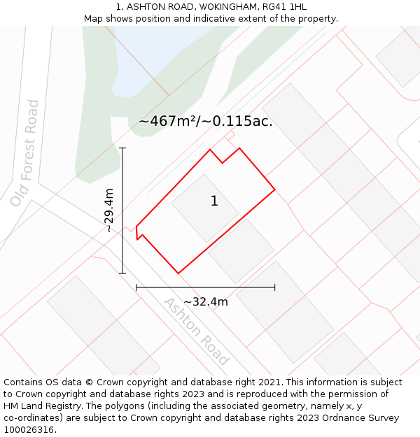 1, ASHTON ROAD, WOKINGHAM, RG41 1HL: Plot and title map