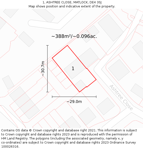1, ASHTREE CLOSE, MATLOCK, DE4 3SJ: Plot and title map