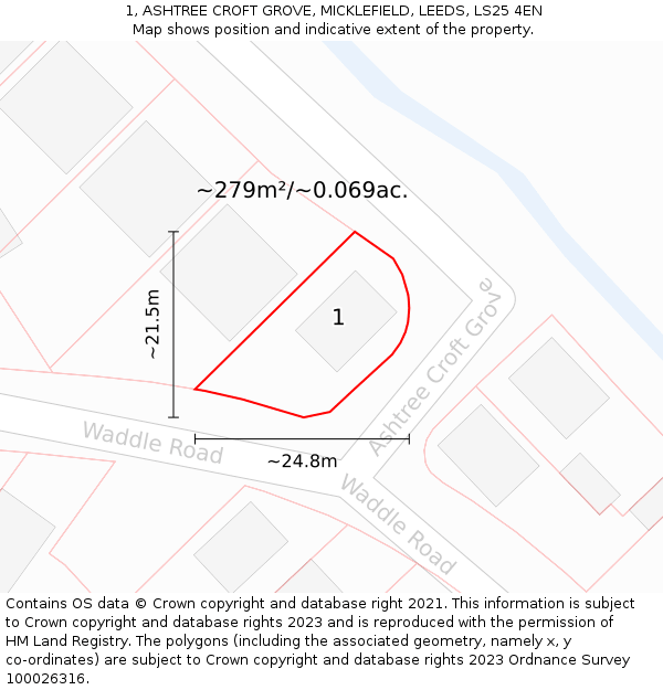 1, ASHTREE CROFT GROVE, MICKLEFIELD, LEEDS, LS25 4EN: Plot and title map