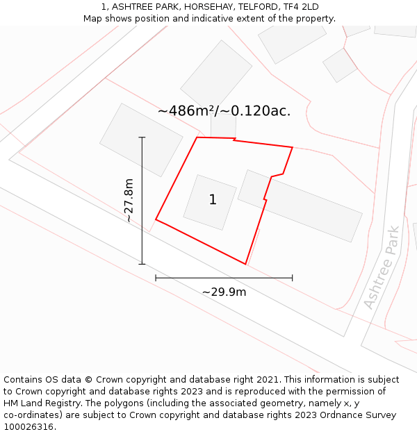 1, ASHTREE PARK, HORSEHAY, TELFORD, TF4 2LD: Plot and title map