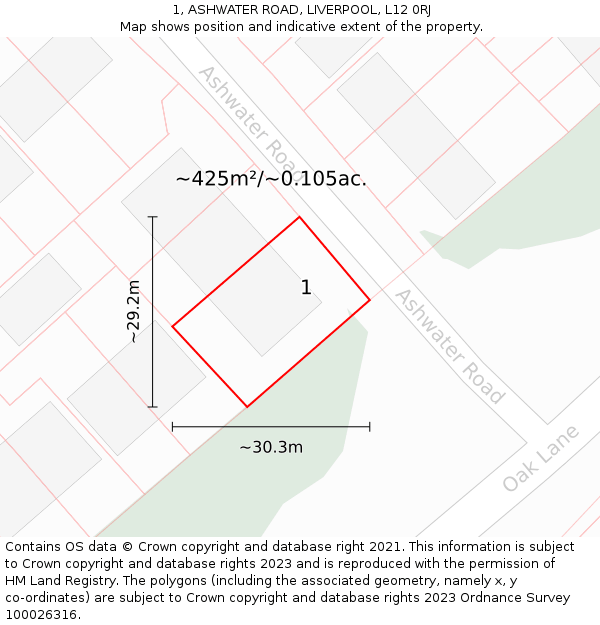 1, ASHWATER ROAD, LIVERPOOL, L12 0RJ: Plot and title map
