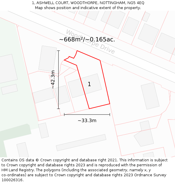 1, ASHWELL COURT, WOODTHORPE, NOTTINGHAM, NG5 4EQ: Plot and title map
