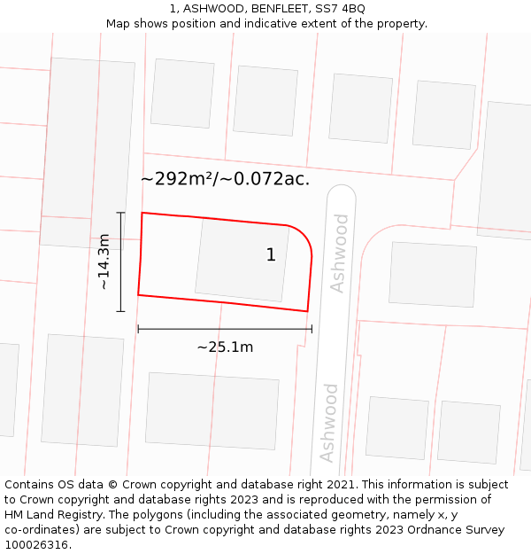 1, ASHWOOD, BENFLEET, SS7 4BQ: Plot and title map