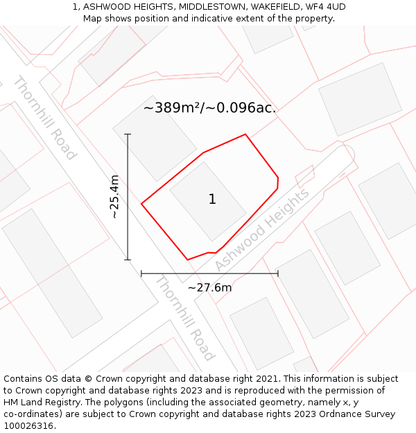 1, ASHWOOD HEIGHTS, MIDDLESTOWN, WAKEFIELD, WF4 4UD: Plot and title map