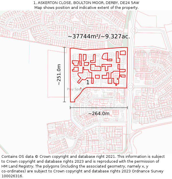 1, ASKERTON CLOSE, BOULTON MOOR, DERBY, DE24 5AW: Plot and title map