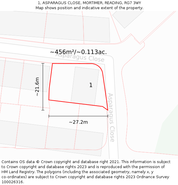 1, ASPARAGUS CLOSE, MORTIMER, READING, RG7 3WY: Plot and title map