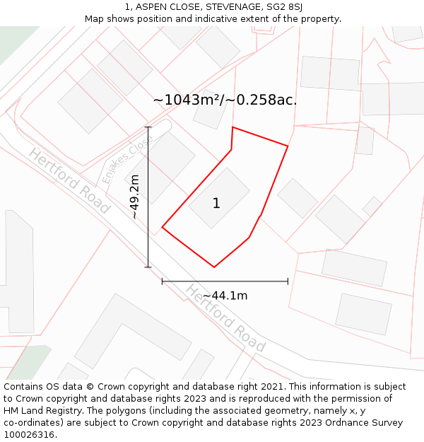 1, ASPEN CLOSE, STEVENAGE, SG2 8SJ: Plot and title map