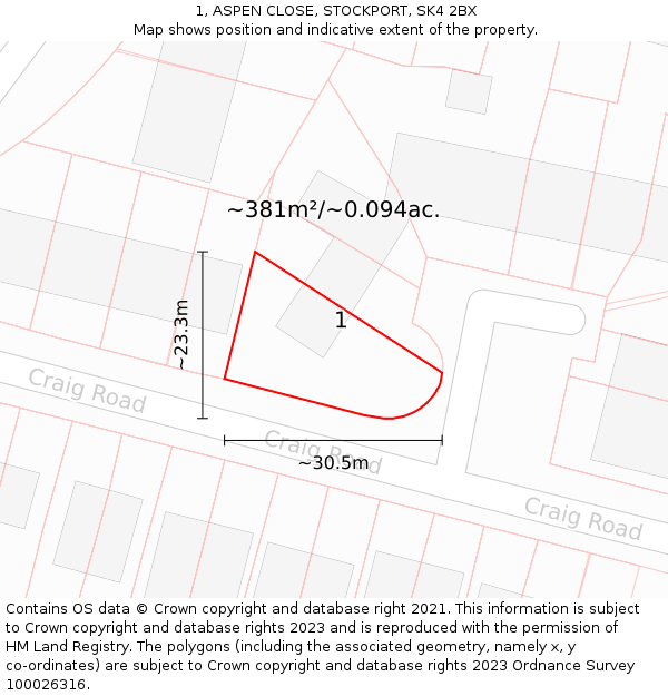 1, ASPEN CLOSE, STOCKPORT, SK4 2BX: Plot and title map