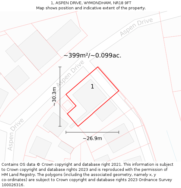 1, ASPEN DRIVE, WYMONDHAM, NR18 9FT: Plot and title map