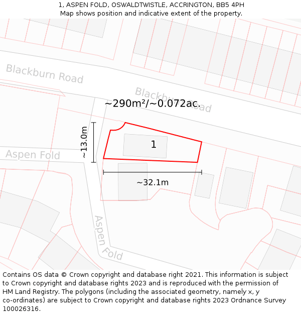1, ASPEN FOLD, OSWALDTWISTLE, ACCRINGTON, BB5 4PH: Plot and title map