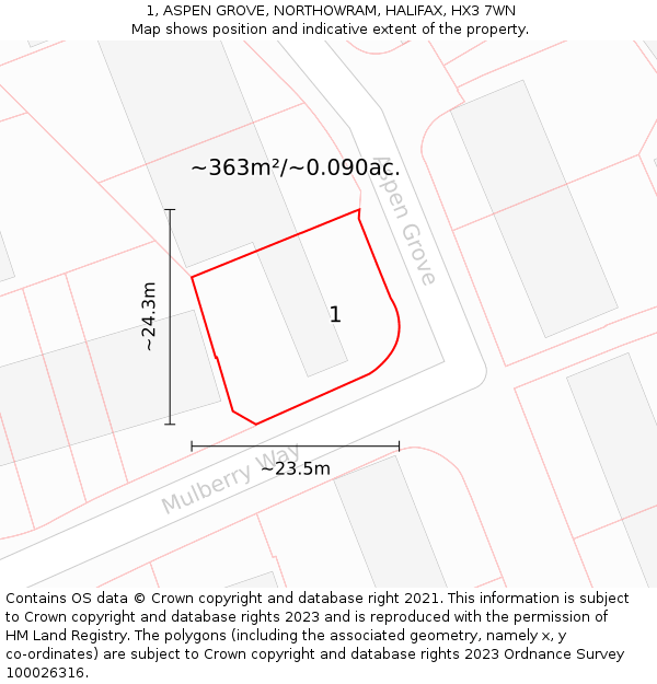 1, ASPEN GROVE, NORTHOWRAM, HALIFAX, HX3 7WN: Plot and title map