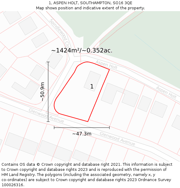 1, ASPEN HOLT, SOUTHAMPTON, SO16 3QE: Plot and title map