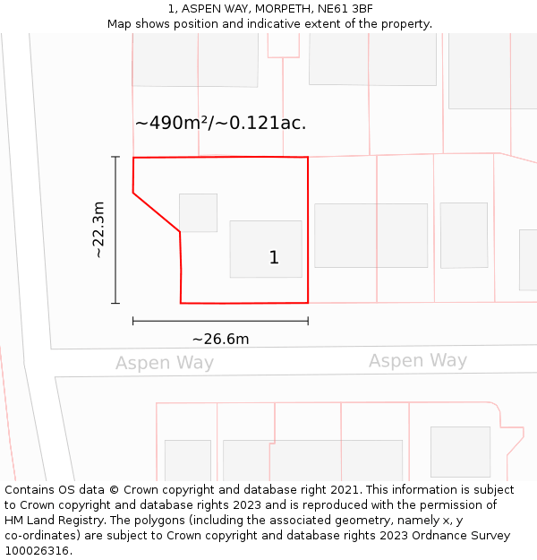 1, ASPEN WAY, MORPETH, NE61 3BF: Plot and title map