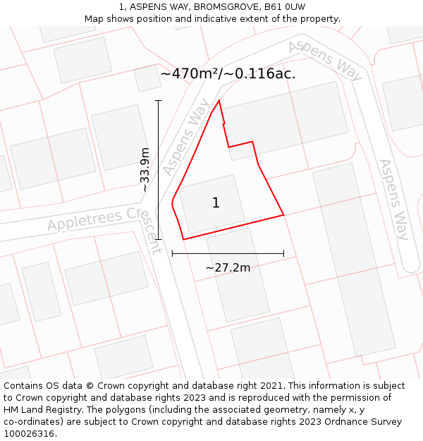 1, ASPENS WAY, BROMSGROVE, B61 0UW: Plot and title map