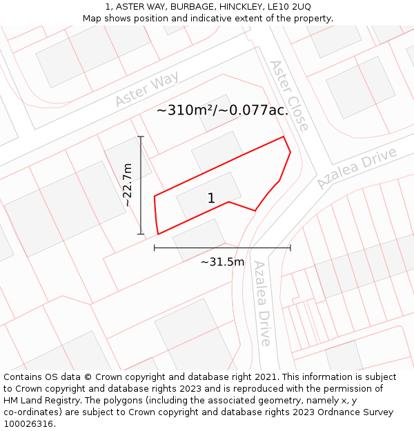 1, ASTER WAY, BURBAGE, HINCKLEY, LE10 2UQ: Plot and title map