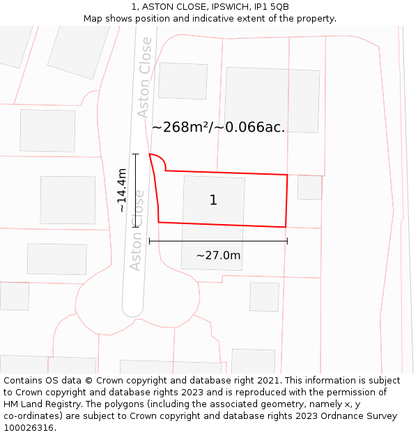 1, ASTON CLOSE, IPSWICH, IP1 5QB: Plot and title map