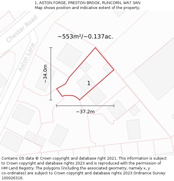 1, ASTON FORGE, PRESTON BROOK, RUNCORN, WA7 3AN: Plot and title map