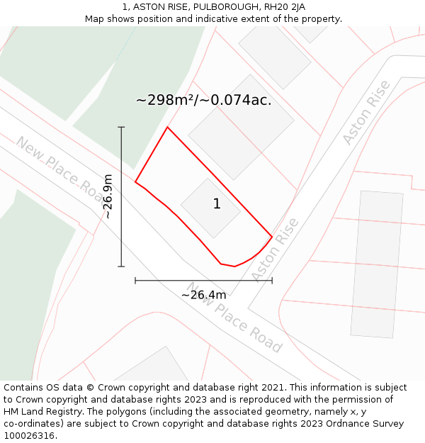 1, ASTON RISE, PULBOROUGH, RH20 2JA: Plot and title map
