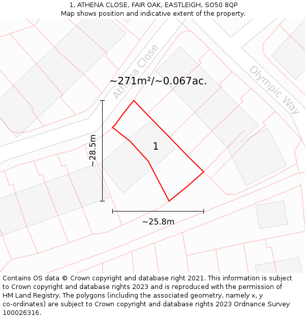 1, ATHENA CLOSE, FAIR OAK, EASTLEIGH, SO50 8QP: Plot and title map