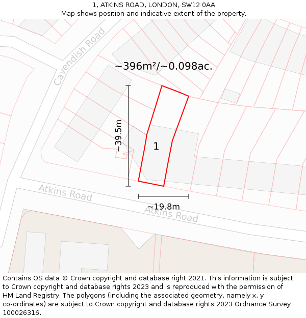 1, ATKINS ROAD, LONDON, SW12 0AA: Plot and title map